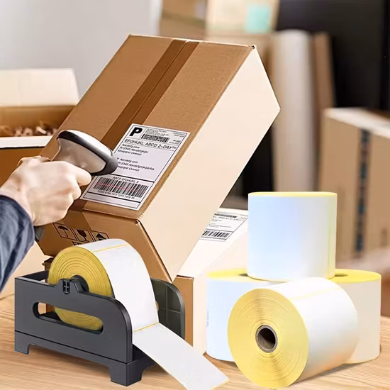 Papel autoadhesivo con revestimiento superior, pegatina semibrillante, etiqueta adhesiva térmica directa, Material de etiqueta, rollo gigante